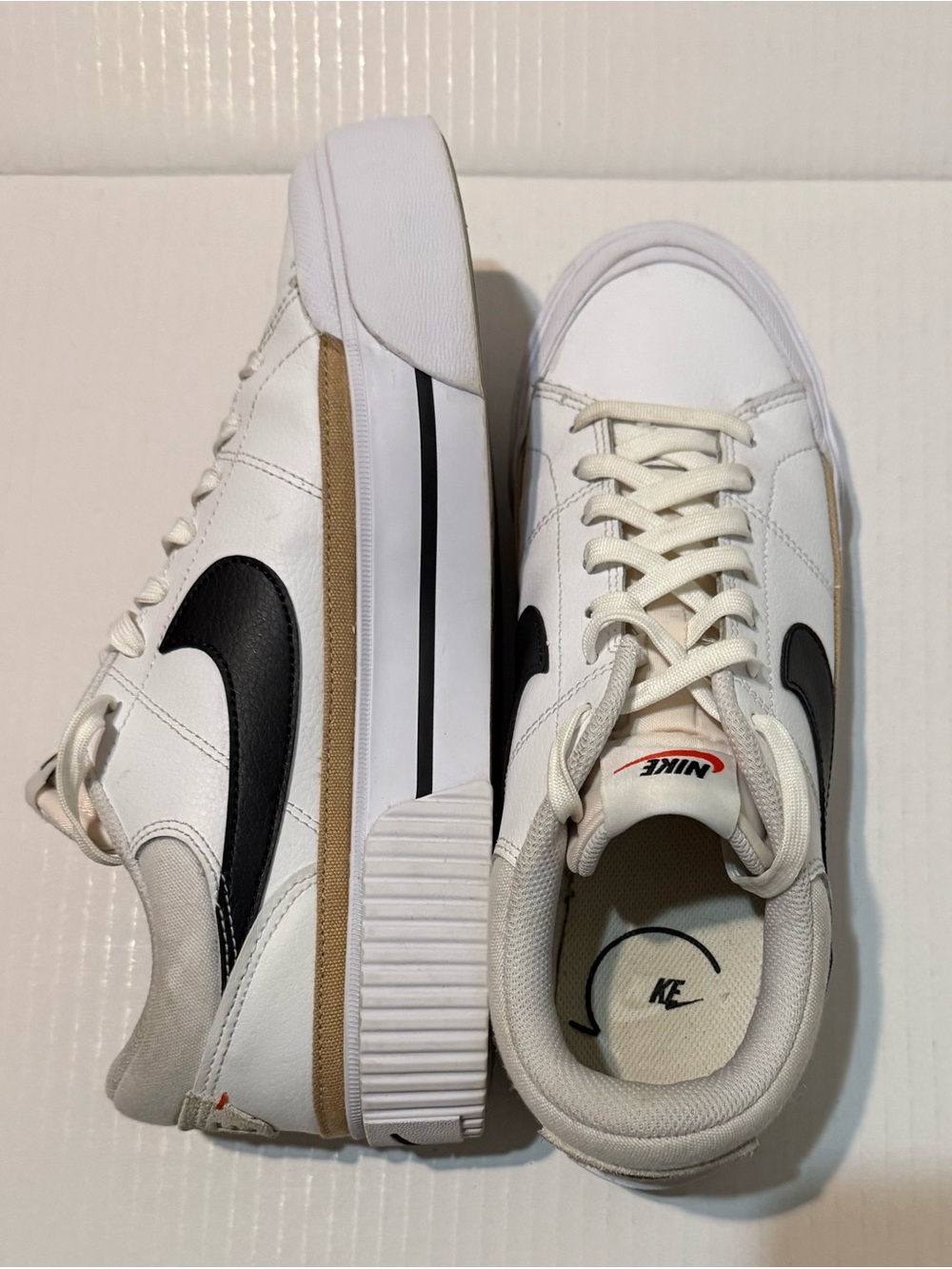 Nike Women's Platform Sneakers in White, Beige and Black - Picture 3 of 5